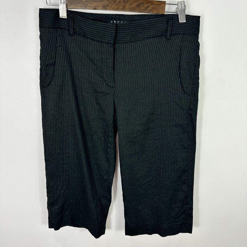 Theory Black Pinstripe Capri Pants Womens 4 Bermuda Preppy Old Money Luxury